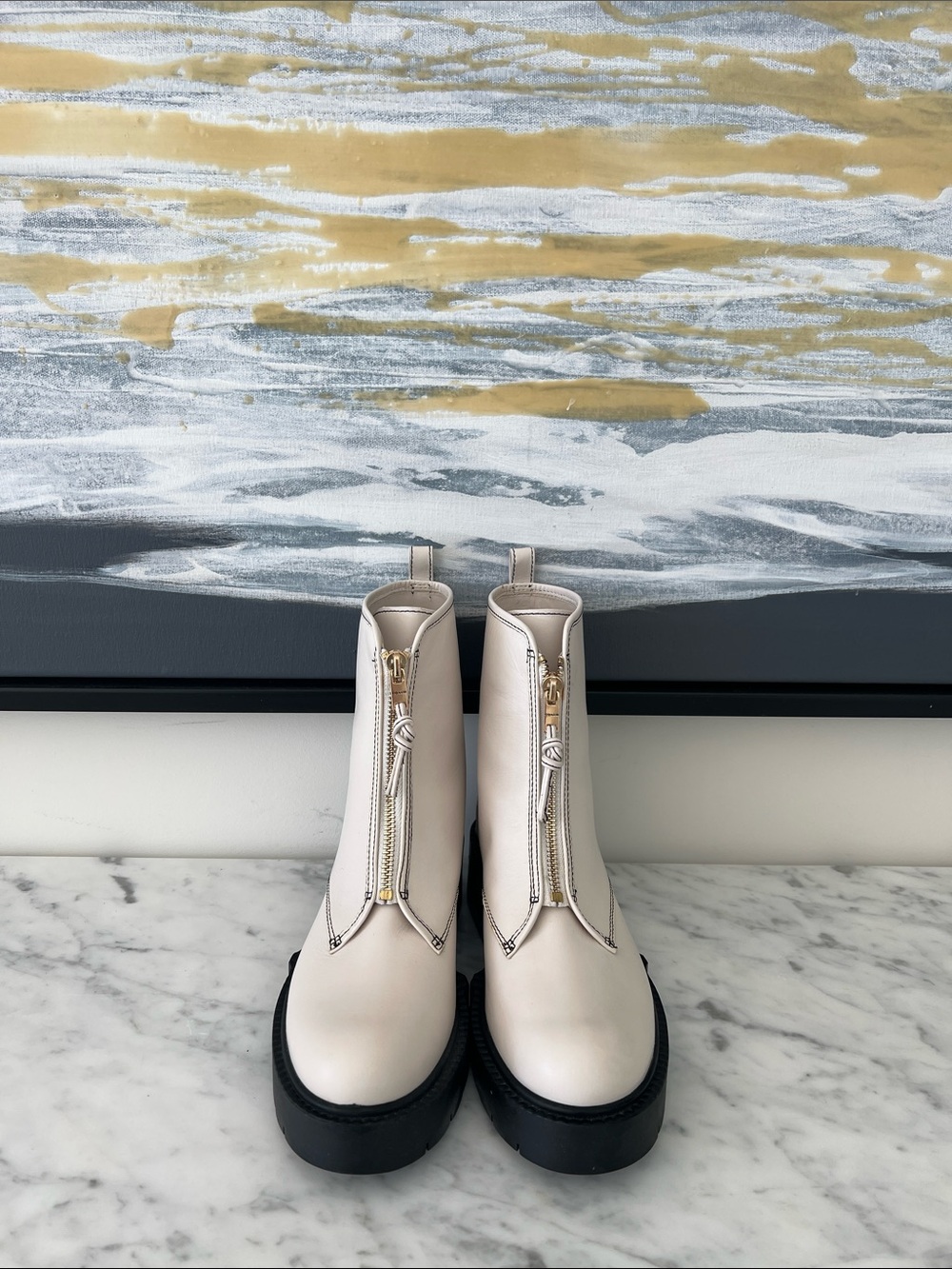 Coach Cream Front-Zip Platform Ankle Boots